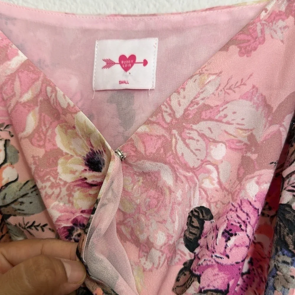 Buddy Love Cottagecore Puff Sleeve Pink Floral Maxi Long Dress Size Small NWT - Picture 8 of 12
